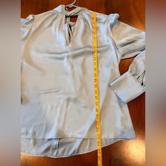 Zara Light Blue Satin Long Sleeve Blouse - Picture 9 of 9